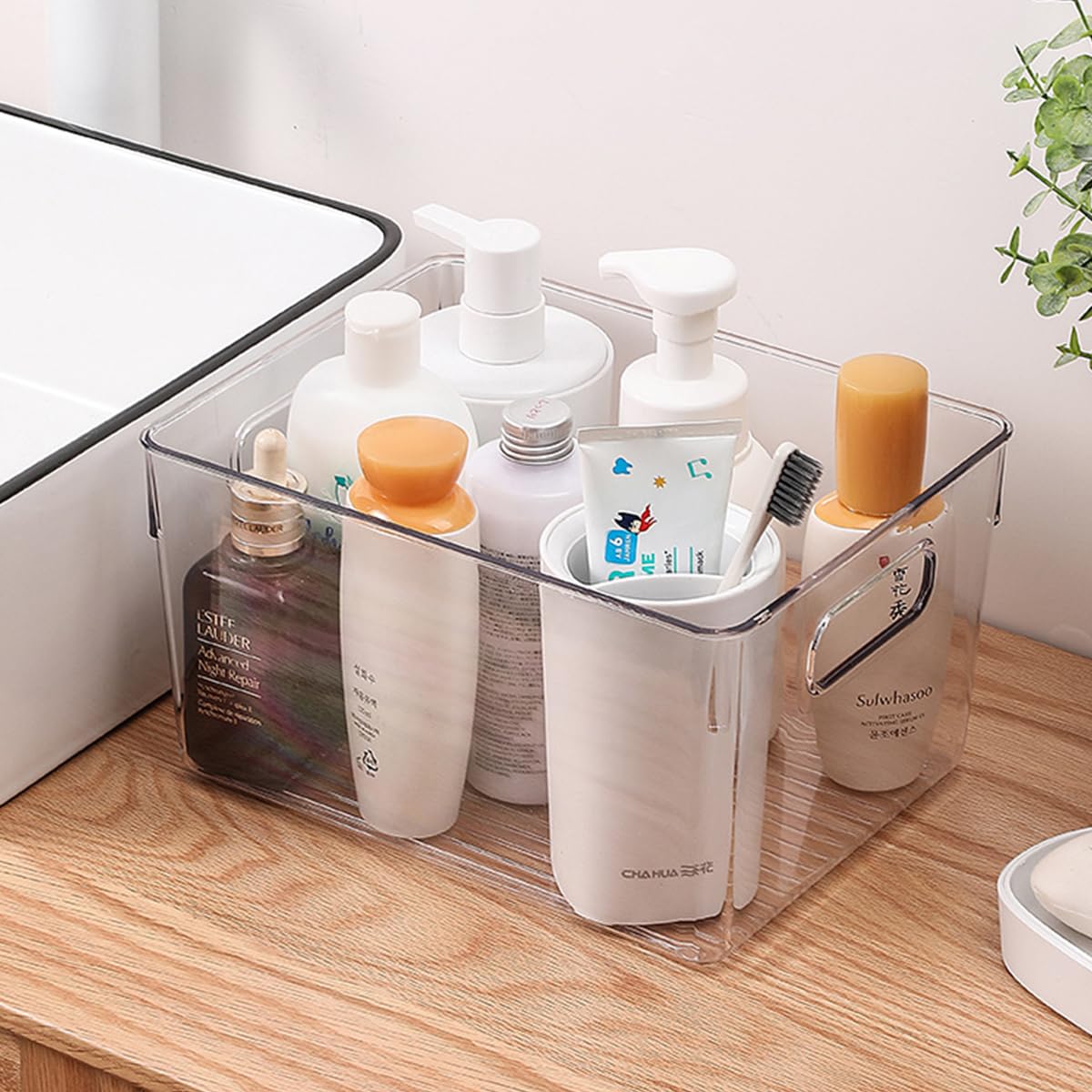 Plastic Home Storage Organizer Bin with Built-In Handles, Storage Container Box for Cube Furniture Shelving in Office, Closet, Cabinet, Bedroom, Bathroom,|26.5*17*13.5Cm|