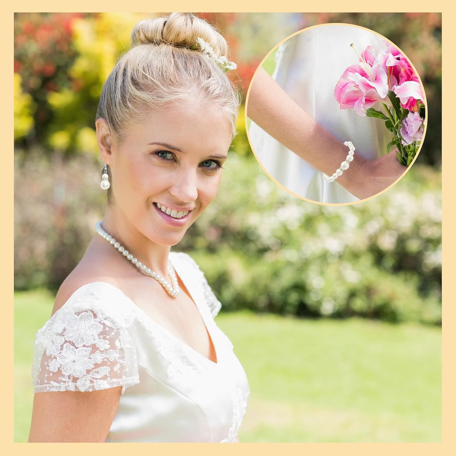 Pearl Necklace And Earring Set,White Pearl Set Jewelry For Women,Fashion Classic Faux Pearls Necklaces For Women Brides Wedding Pearls Necklace Kit - Image 4