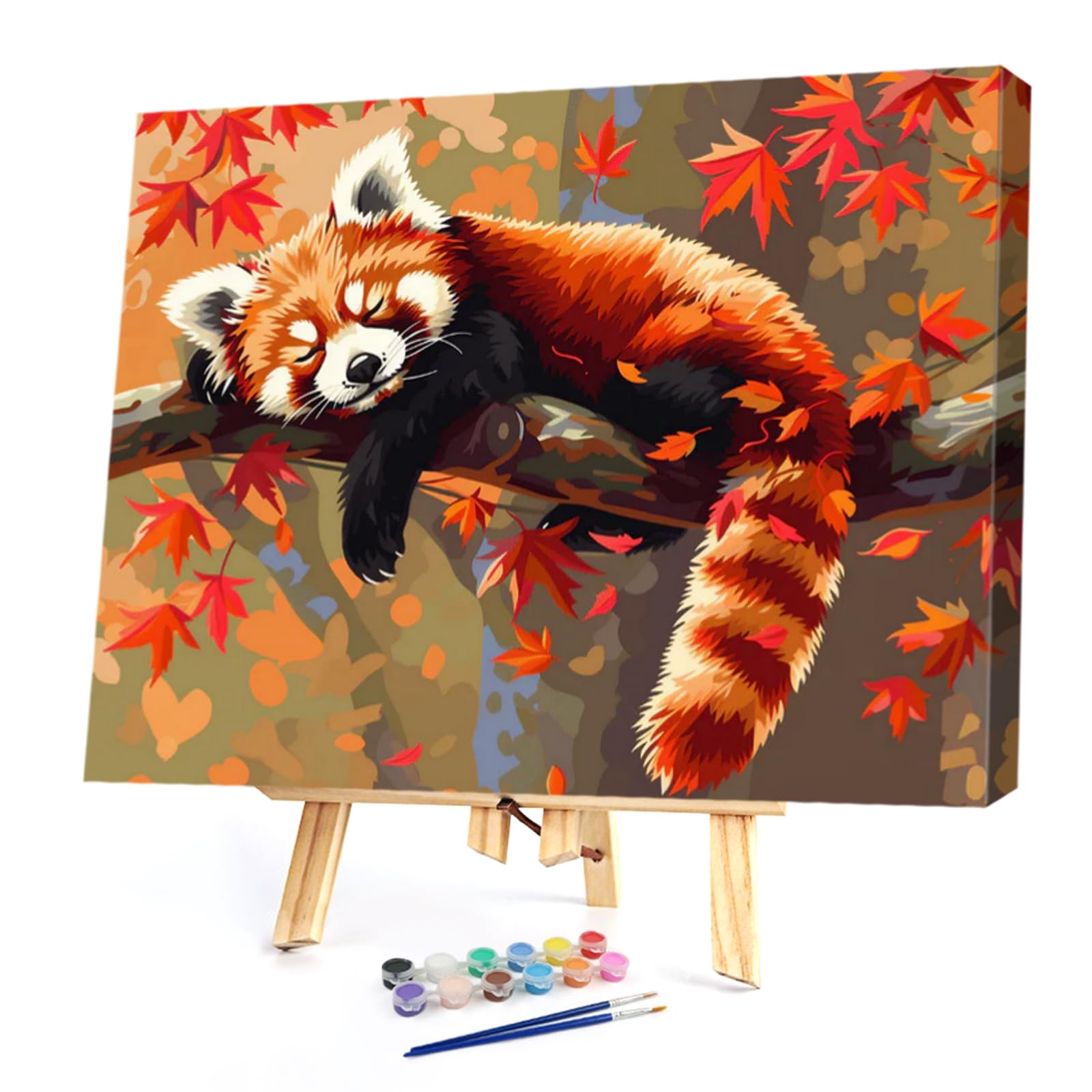 Poetrydraw Autumn Redpanda Diy Paint By Numbers Kit On Canvas 40X30cm With Frame Oil Easy Painting By Numbers For Beginners Adults Gift Home Wall Decor (Autumn Redpanda)