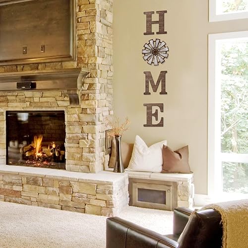 Miniatura 7 de VGICH Decoración de pared para el hogar, letreros rústicos con molino de viento de madera para sala de estar, juego de 4 letras decorativas de