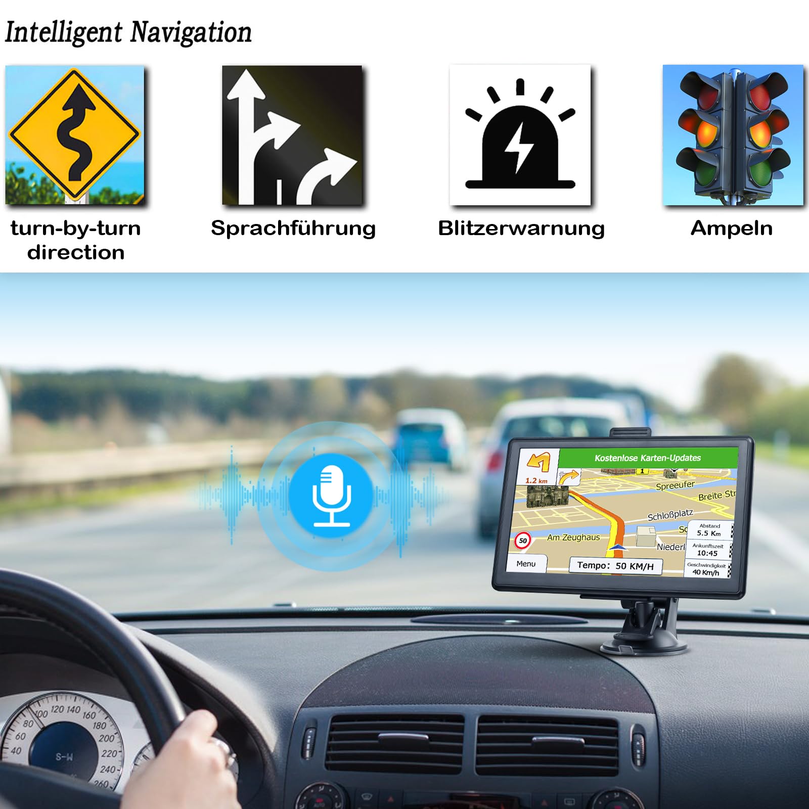 Navigationsgerät für Auto LKW 2024 Navi 7 Zoll - J701 Auto LKW PKW GPS Navigation Testsieger mit Europa UK 52 Karte Kostenloses Upgrade Sprachführung Blitzerwarnung Fahrspurassistent POI