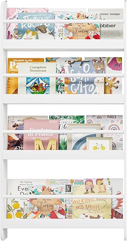 FOTOSOK Kids Wall Mount Bookshelf, 4-Tier White Storage Shelf for Kids Rooms