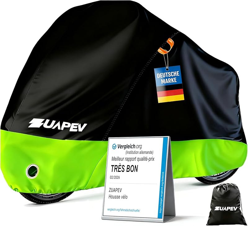 ZUAPEV Housse Velo Exterieur Protection, Bache Velo Exterieur Impermeable 210D Bâche Vélo Etanche, Protege Pluie Couverture 1 Vélo de Course/Route/ VTT/Electrique/Ville/Enfant,195x70x110cm