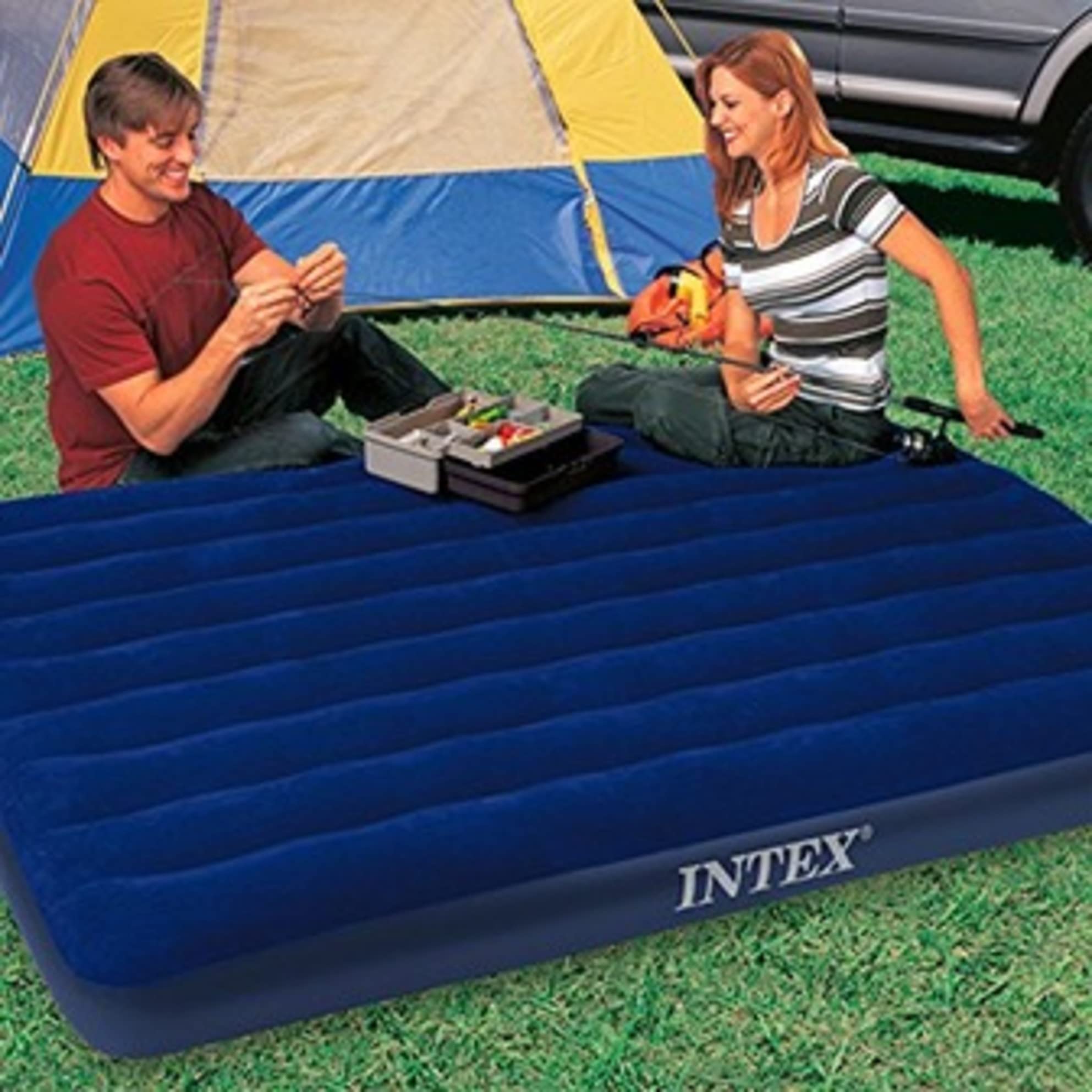 VWretails Inflatable Downy Queen Size Airbed Set with 2 Pillows and a Manual Hand Pump - 68765 (Blue),Dimensions: 60" W x 80" L x 10" H, Queen Size 3