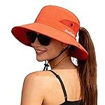 ZOORON Women\'s Ponytail Safari Sun Hat,Wide Brim UV Protection Outdoor Bucket Hat,Foldable Beach Summer Fishing Hat