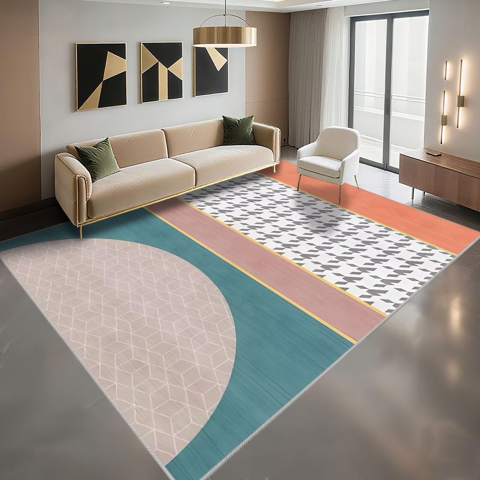 rutschfest Bettvorleger Teppich Grau Rosa 170x240cm, Gummiunterseite Gross Moderne geometrische Muster für die Umkleidekammer im Wohnzimmer
