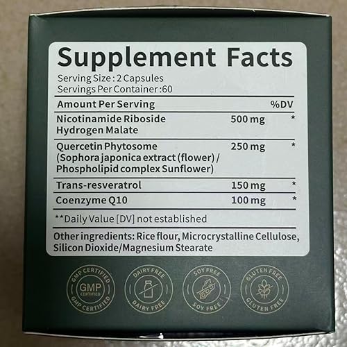 Miniatura 8 de Suplemento NAD, NAD+ nicotinamida ribósido resveratrol 1000 mg, suplemento liposomal de NAD para mujeres y hombres, NAD Plus con CoQ10 para energía