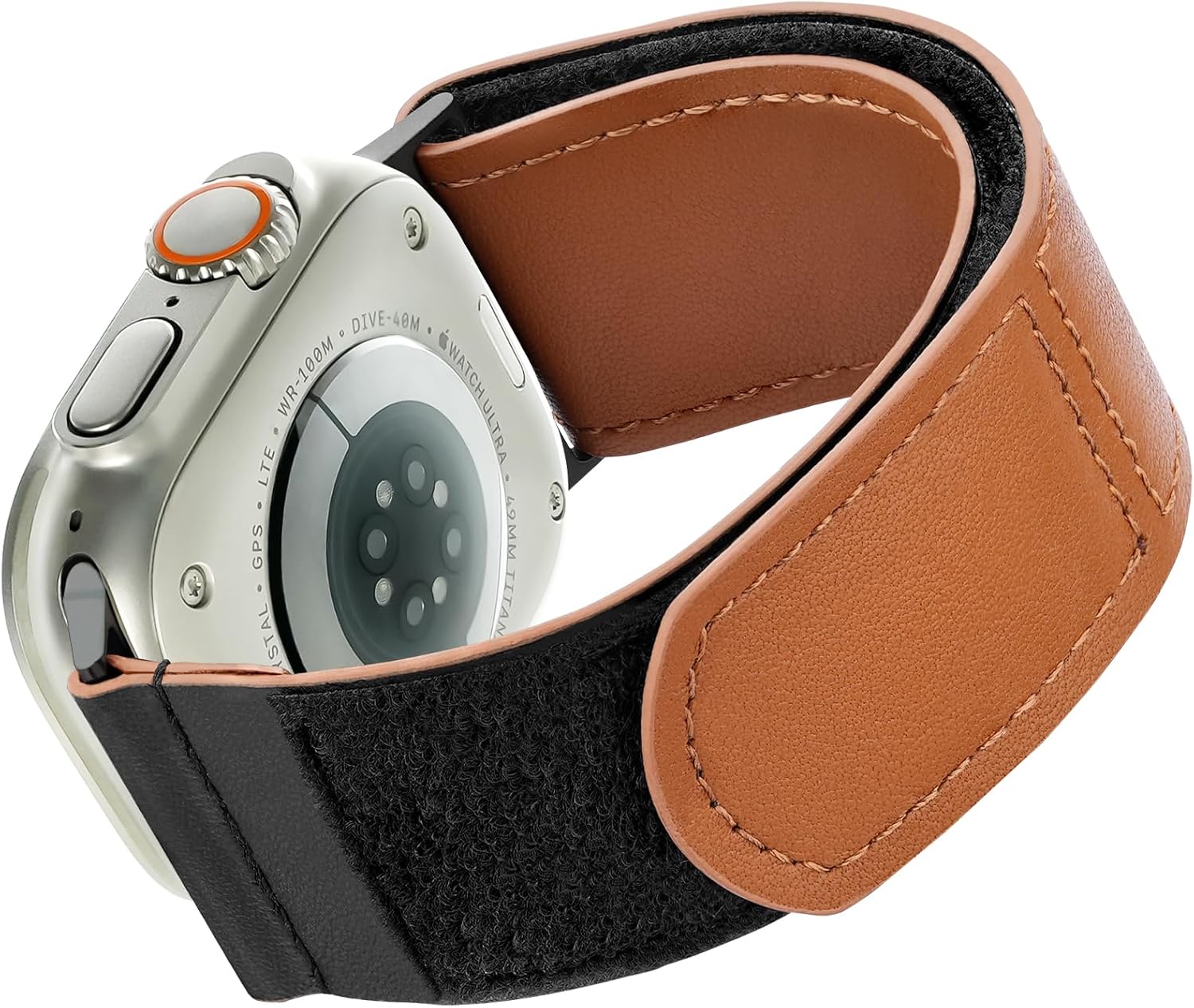 Ritche Christmas Gift Leather Apple Watch Band For Men Women Compatible with Apple Watch 38mm 40mm 41mm 42 mm 44mm 45mm 49mm, Adjustable Hook and Loop IWatch Bands for Ultra Series 8/7/6/5/4/3/2/1 SE Midnight blue/Dark Brown/Tan, Valentine's day gifts for him or her, White Elephant Gifts, Stocking Stuffers for Men