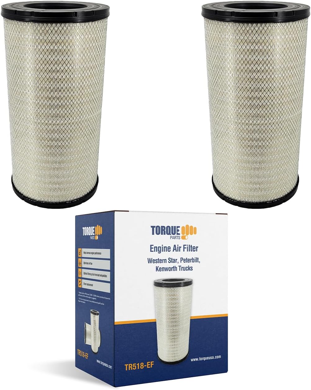 TORQUE RS3534 Engine Air Filter 25.4" x 13.0" for Select Kenworth T800 W900 W900L Peterbilt 378 379 388 389 Western Star 4900 Replaces 46863 AF25248 6863 LAF3302 6863 TR518 2 PCS