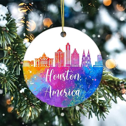 Miniatura 6 de Two-Side Printed America-New York Ceramic Christmas Ornament Novelty for Family Friends Kids Colorful City Painting Christmas Keepsake Pendants