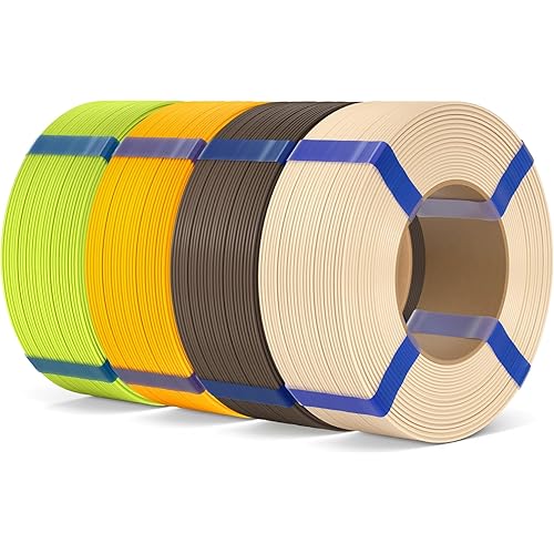 ELEGOO PLA Basic Refill Filament 1.75mm Bundle 4KG, 3D Printer Filament No Spool for Reusable Spool Refilling, 4pcs 1kg Spool(2.2lbs) Sunflower Yellow/Apple Green/Beige/Cocoa Brown