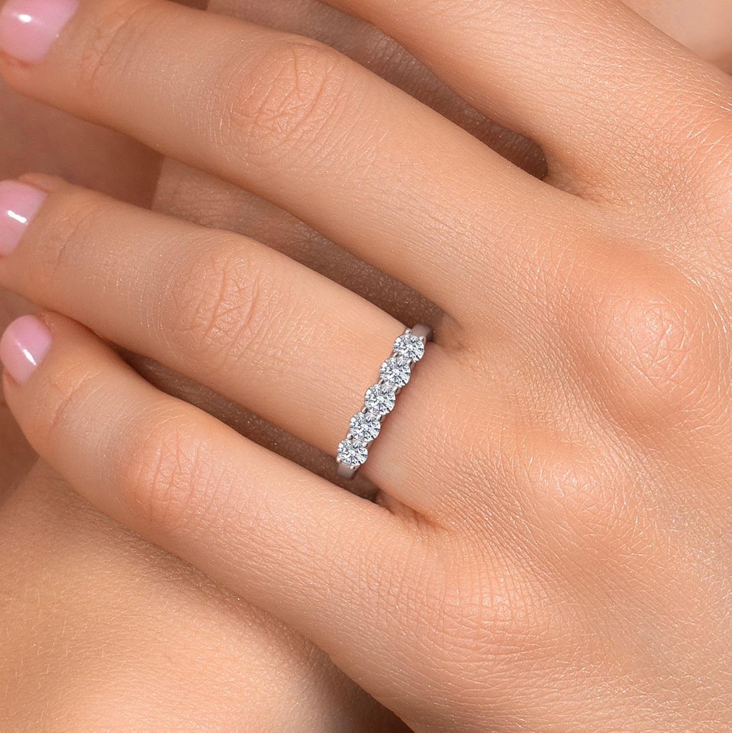 Gem Stone King 925 Sterling Silver Lab Grown Diamond Wedding-Bands Ring For Women | 0.85 Cttw | Round 3.5MM | Gemstone April Birthstone | DEF Color | VVS-VS Clarity - Image 4