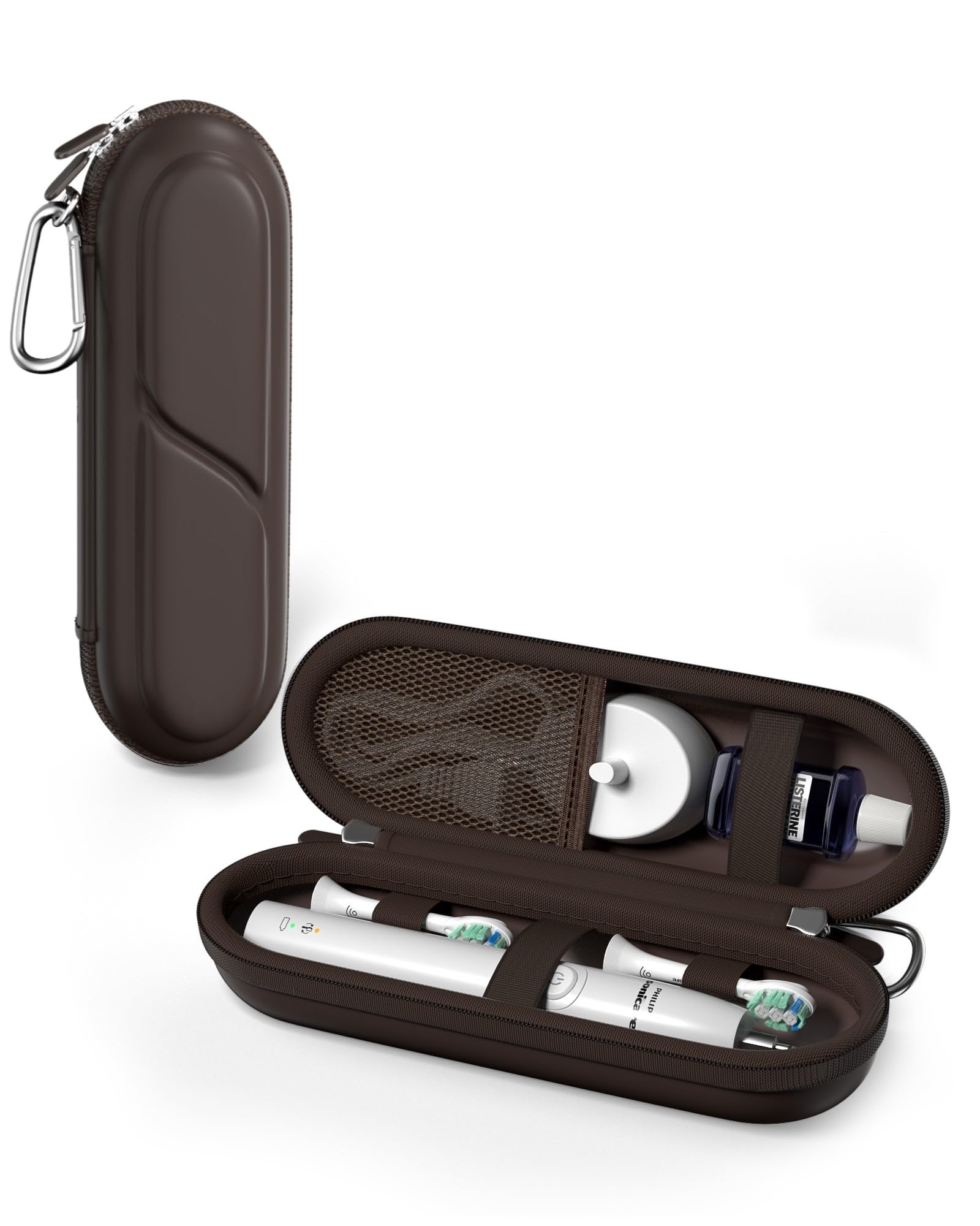 ProCase 歯ブラシケース 携帯用 コンパクトな旅行用 EVA製 Oral-B Philips対応 - チョコレート | 電動歯ブラシケース,アクセサリー収納付き,多機能,軽量,耐久性,持ち運び便利,出張や旅行に