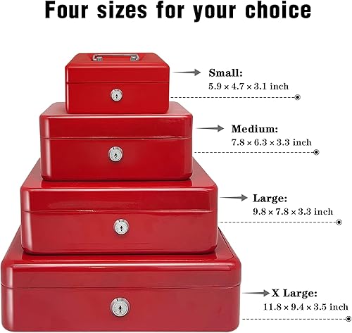 Miniatura 3 de Caja de efectivo de acero con cerradura de llave, organizador de dinero pequeño de metal con bandeja para dinero, caja de almacenamiento de efectivo