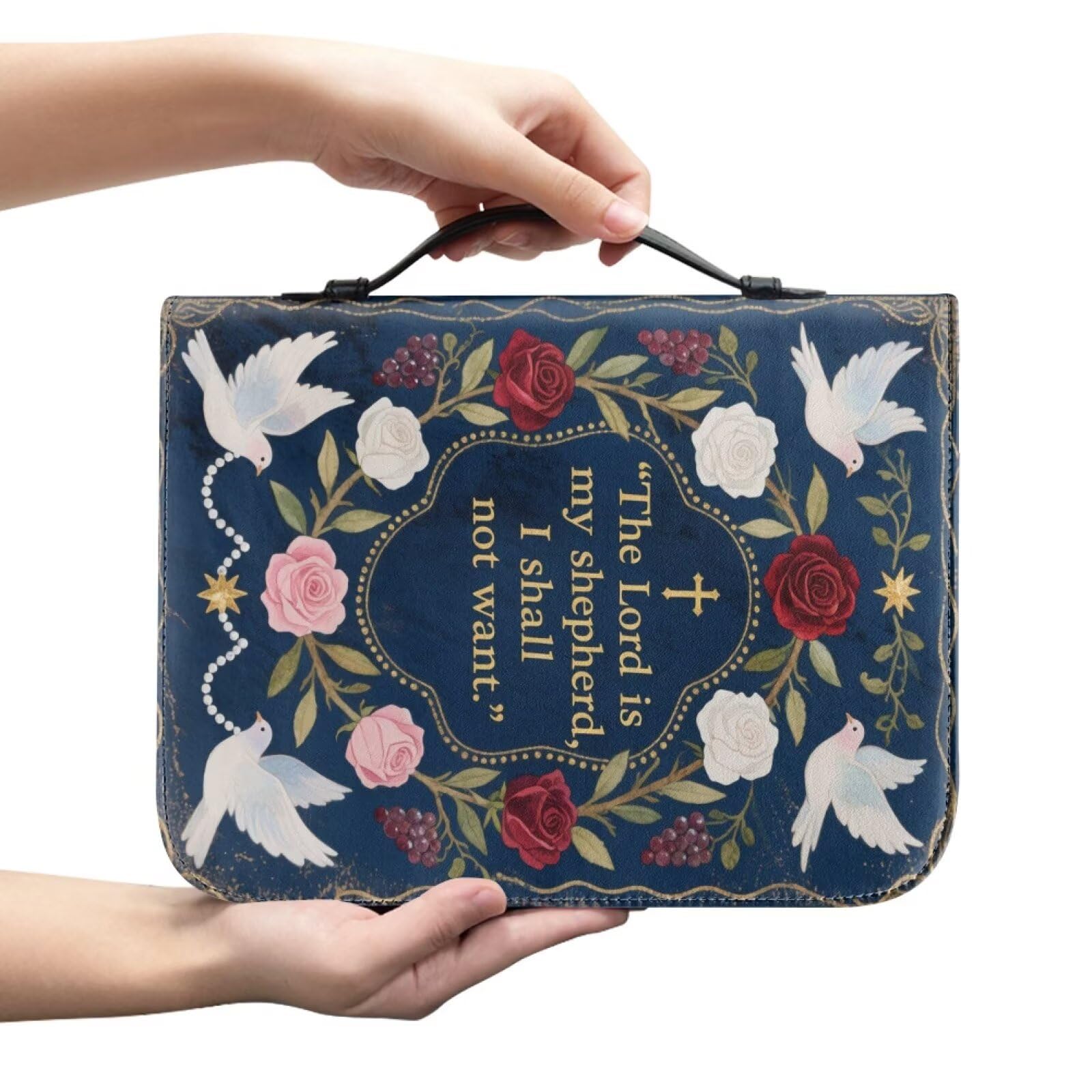Kuiaobaty Bible Quotes Bible Book Cover Holder for Women, Vintage Dove Roses God Saying Dustproof Church Bag Case with Handle,2XL — image 1