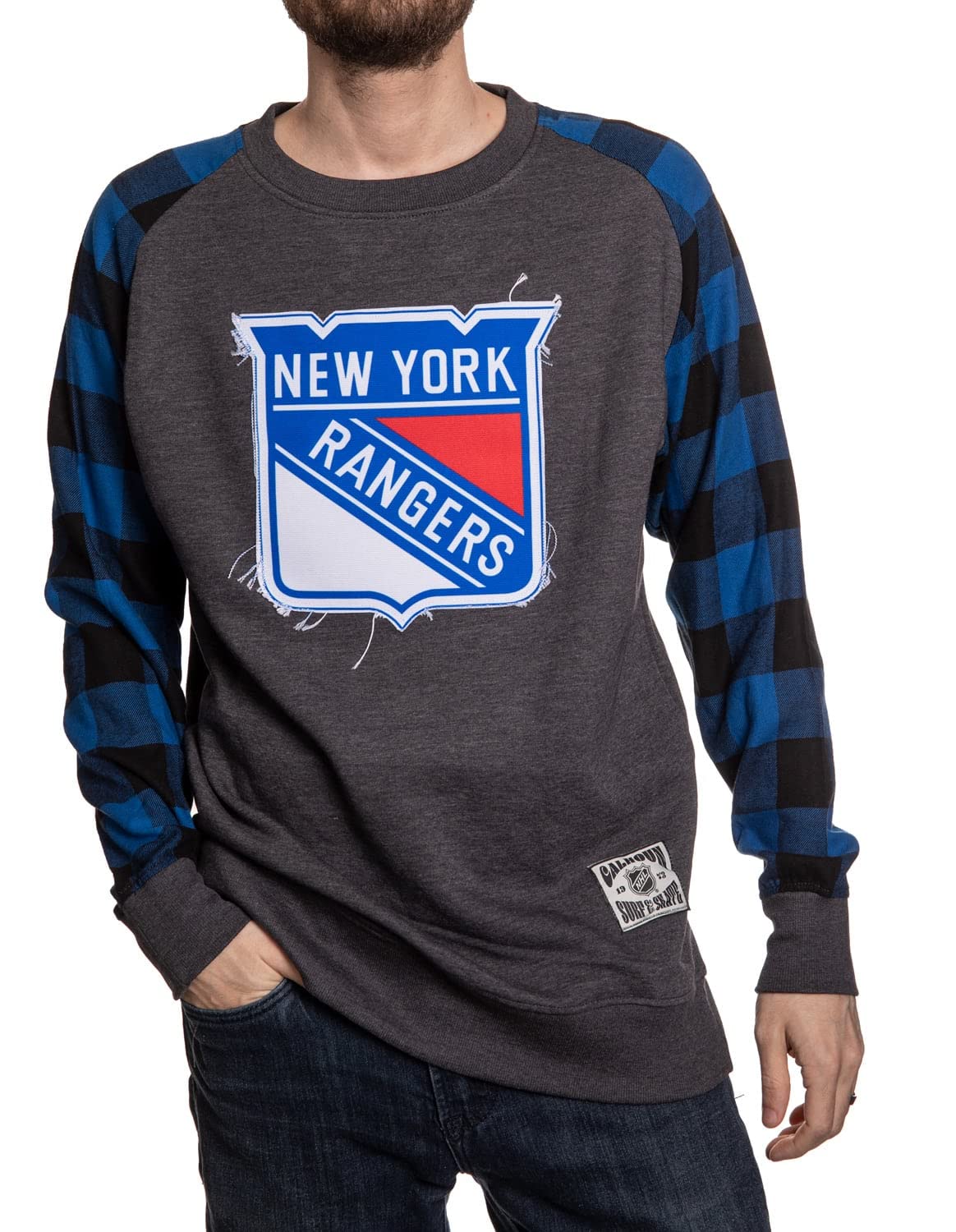 Calhoun NHL Surf & Skate Men's Buffalo Plaid Raglan with Sewn On Frayed Patch