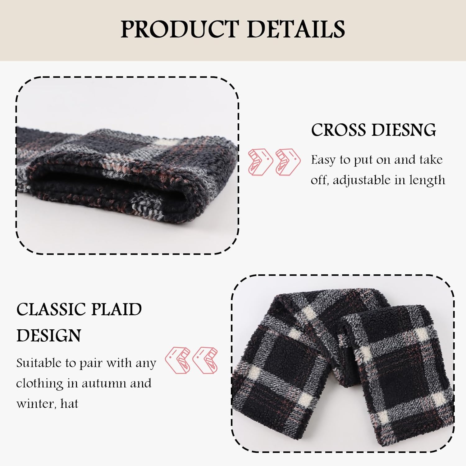 PESAAT Women Winter Scarf Fleece Lady Neck Warmer Classic Scarves for Girls Cold Weather - Image 3
