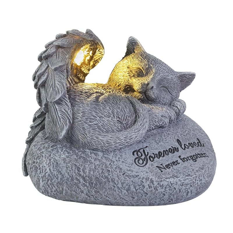 Estátua Memorial Solar para Gatos com Asas de Anjo em Resina LGEYHAN, 1 Unidade