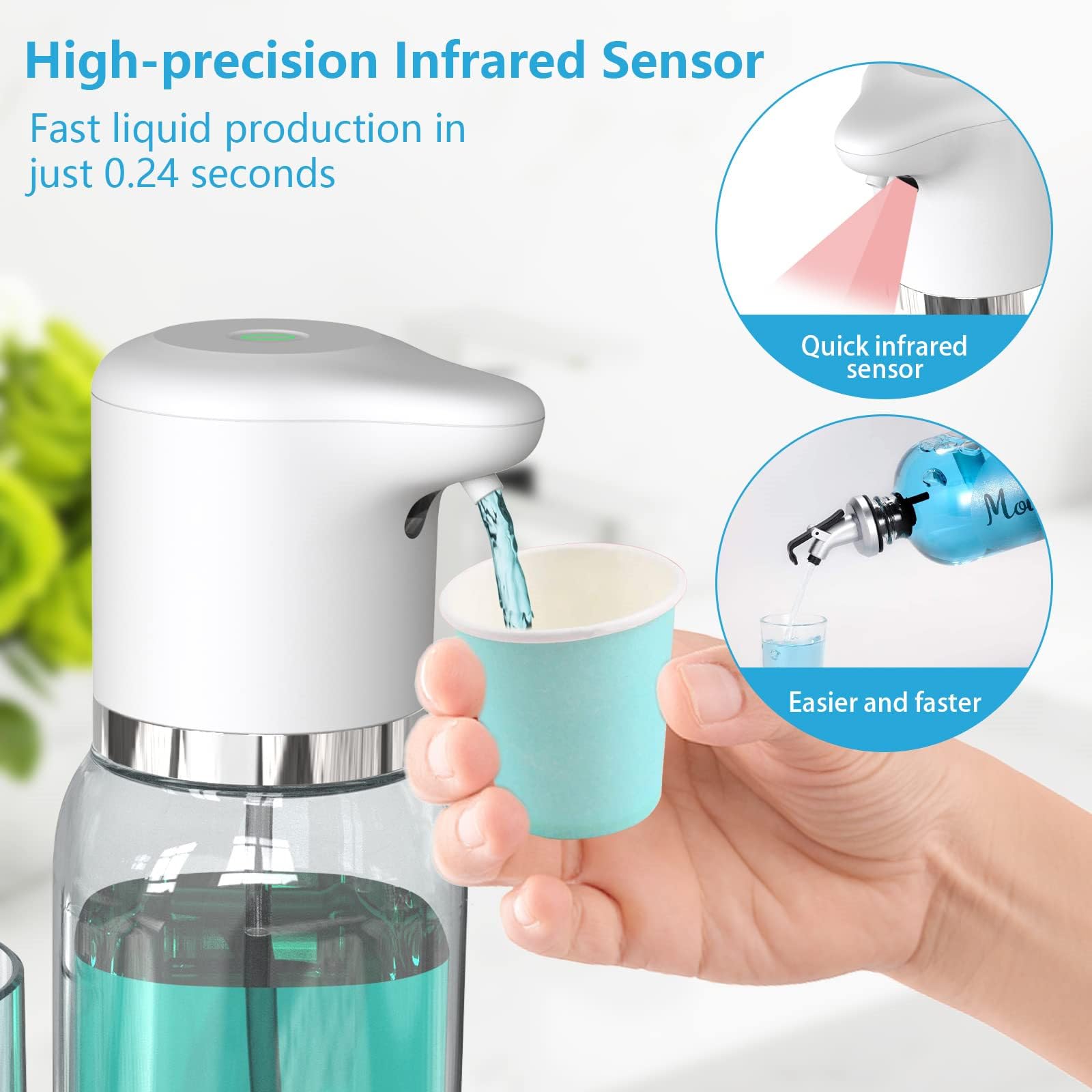 Dispensador de enjuague bucal eléctrico con niveles de líquido ajustables, diseño recargable para encimera de baño, organizador de tazas