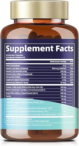 Miniatura 8 de AREDS 2 Vitaminas para los ojos y extracto mineral de arándano Omega-3, vitamina ocular para personas mayores, salud macular y ojo seco, vitaminas