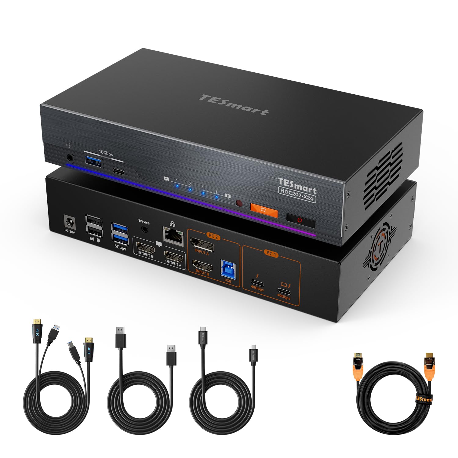 TESmart Pack compatible TB4 HDMI+DP KVM 4K@60Hz 2 PC 2 Moniteur + Câble HDMI 2.1 Fibre Optique 10 m 48 Gbit/s 8K@60Hz HDCP 2.3