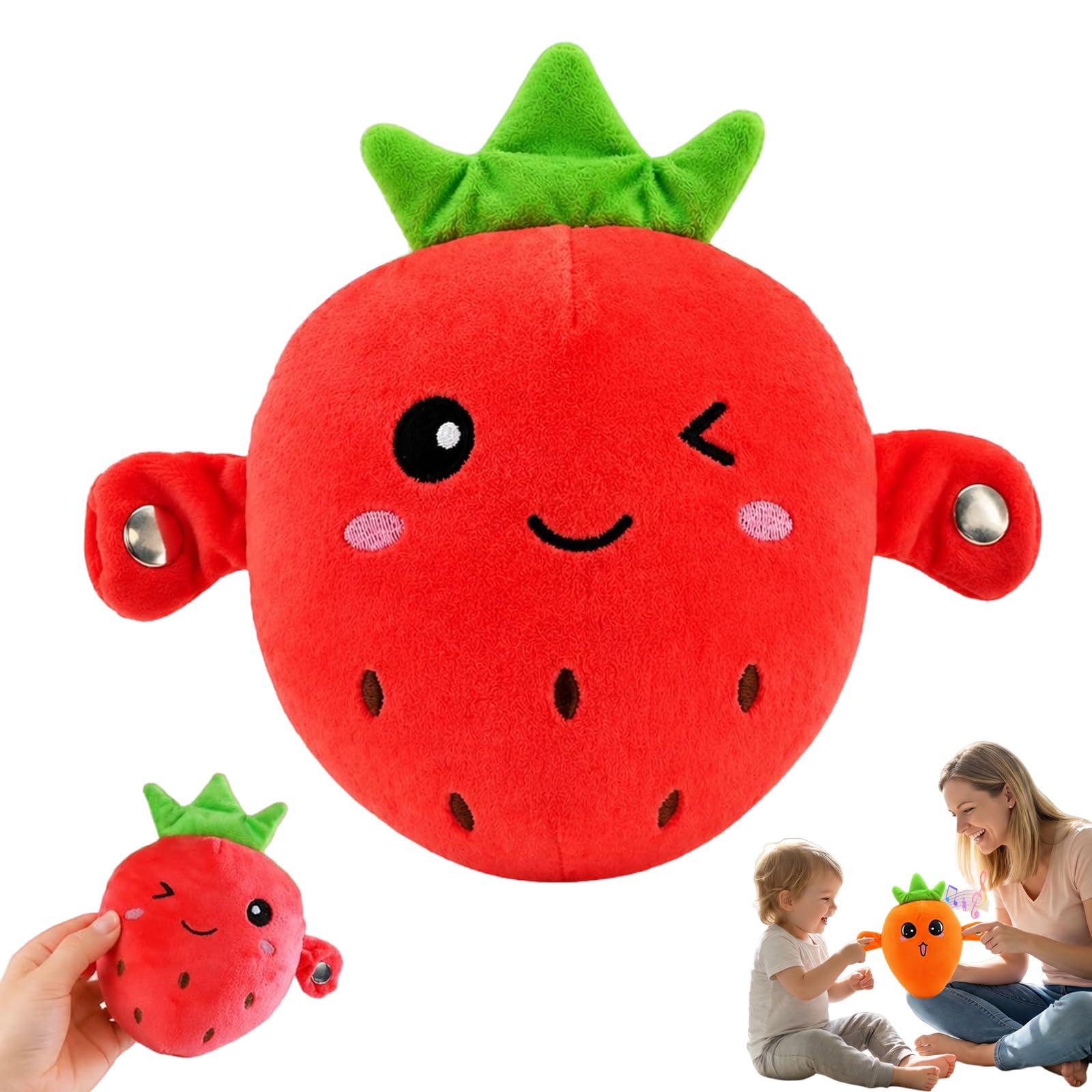 Knubbuf Interactive Music Plush Toy, Banana Plush Musical Sensory Toy with Sounds, Touch-Sensitive Fruit Stuffed Animal for Parent-Child Play, Fun Sound-Activated Rhythm Piano Doll (Strawberry)