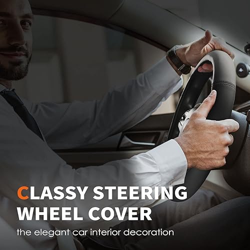Miniatura 9 de HOTOR Funda para volante de automóvil, accesorio universal para diversos automóviles, funda de cuero duradera con forro antideslizante, para volante