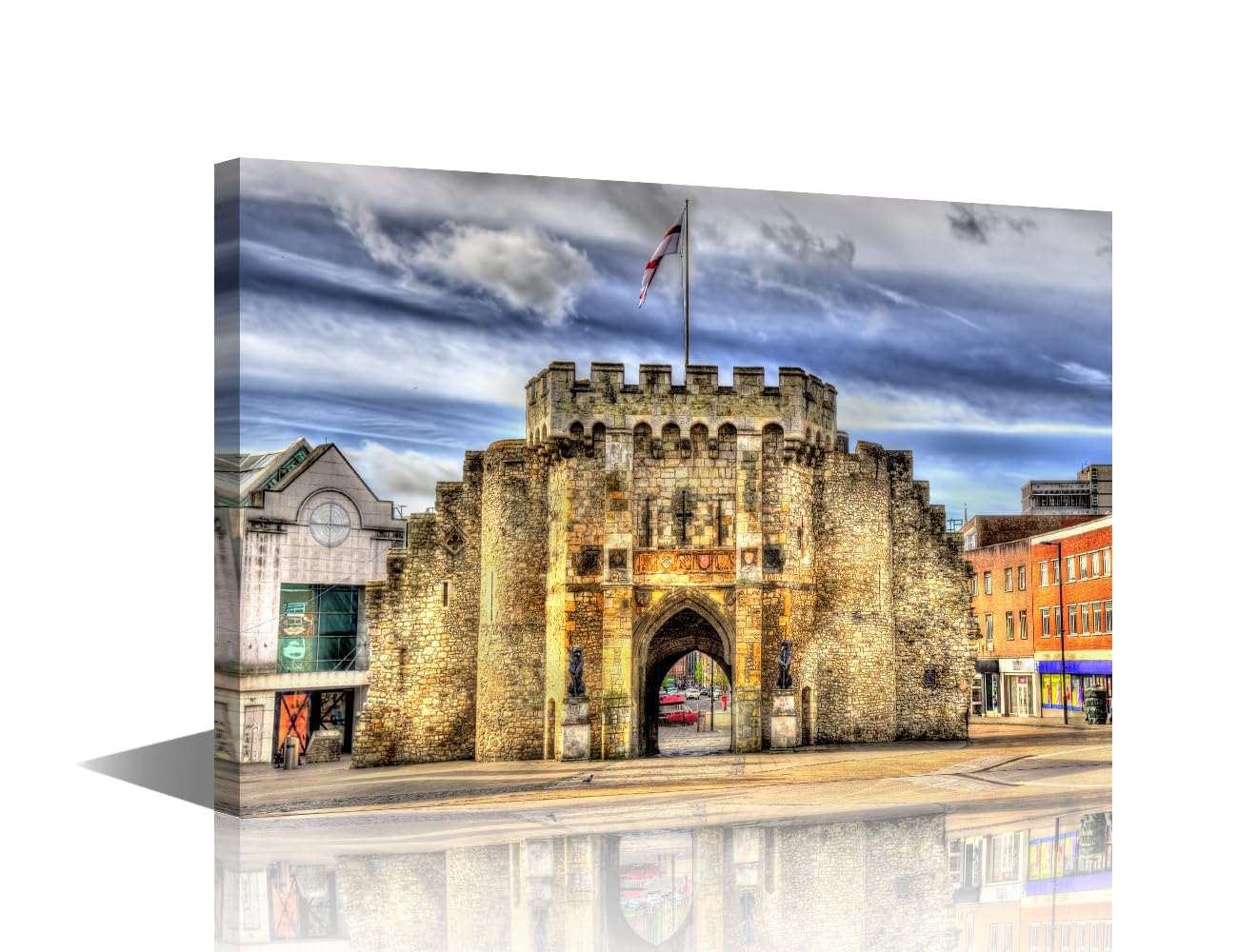 Canvas Wall Art Medieval Gatehouse Printed Wall Paintings 1 Piece Wall Decoration for Living Room Decor Southampton England HD Wall Pictures for Bedroom Stretched Framed Ready to Hang (24''Wx 36''H) โ image 1