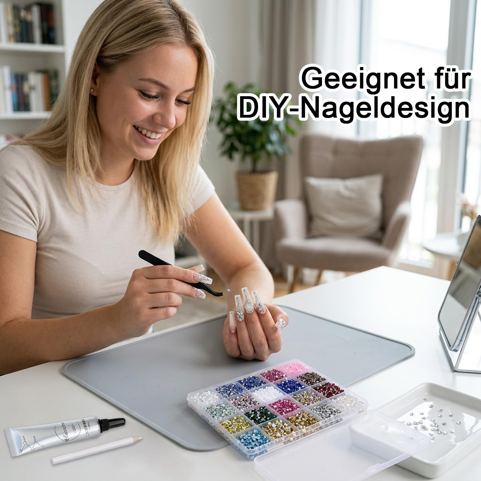 3500 Bedazzler Kit With Glue, 24 Farben 3mm 4mm Strasssteine Nägel, Flatback Rhinestones mit Glue Pinzette und Stift, Glitzersteine zum Basteln, Glitzer Steine für Nägel Textilien