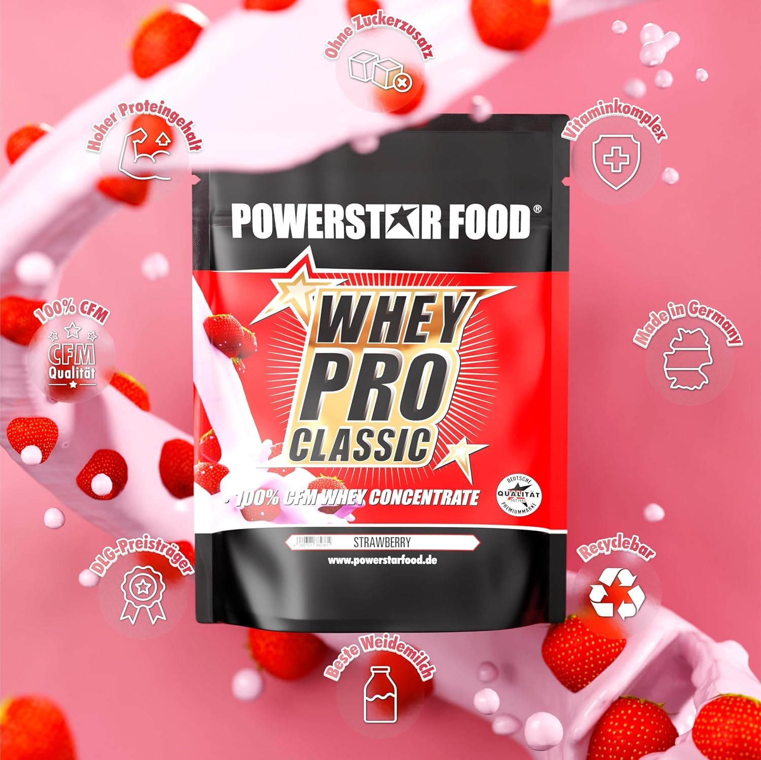 Powerstar WHEY PRO CLASSIC Poudre de protéines de lactosérum 4000 g | Poudre de protéines | Fabriqué en Allemagne | 100 % concentré de lactosérum CFM | Protéines en poudre avec seulement 2 % de
