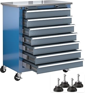 LARBANKE 7-Drawer Rolling Tool Chest with Stainless Steel Countertop,Tool Chest with Secure Locking System,Tool Cabinet with 360Wheels and Padded Feet,for Home, Garage and Office