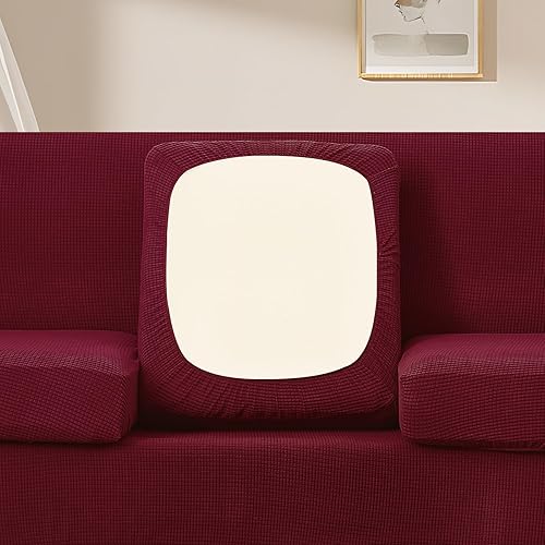 Miniatura 3 de U-NICE HOME Funda elástica para sofá de 4 piezas, lavable, con cojín de asiento individual para sofá de 3 cojines, apta para mascotas (sofá, borgoña)