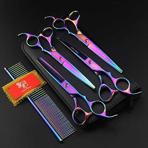 Miniatura 2 de Kit de 5 tijeras de aseo para mascotas, juego de aseo para perros de 7 pulgadas, kit de recortadora para perros y gatos con tijeras de corte,