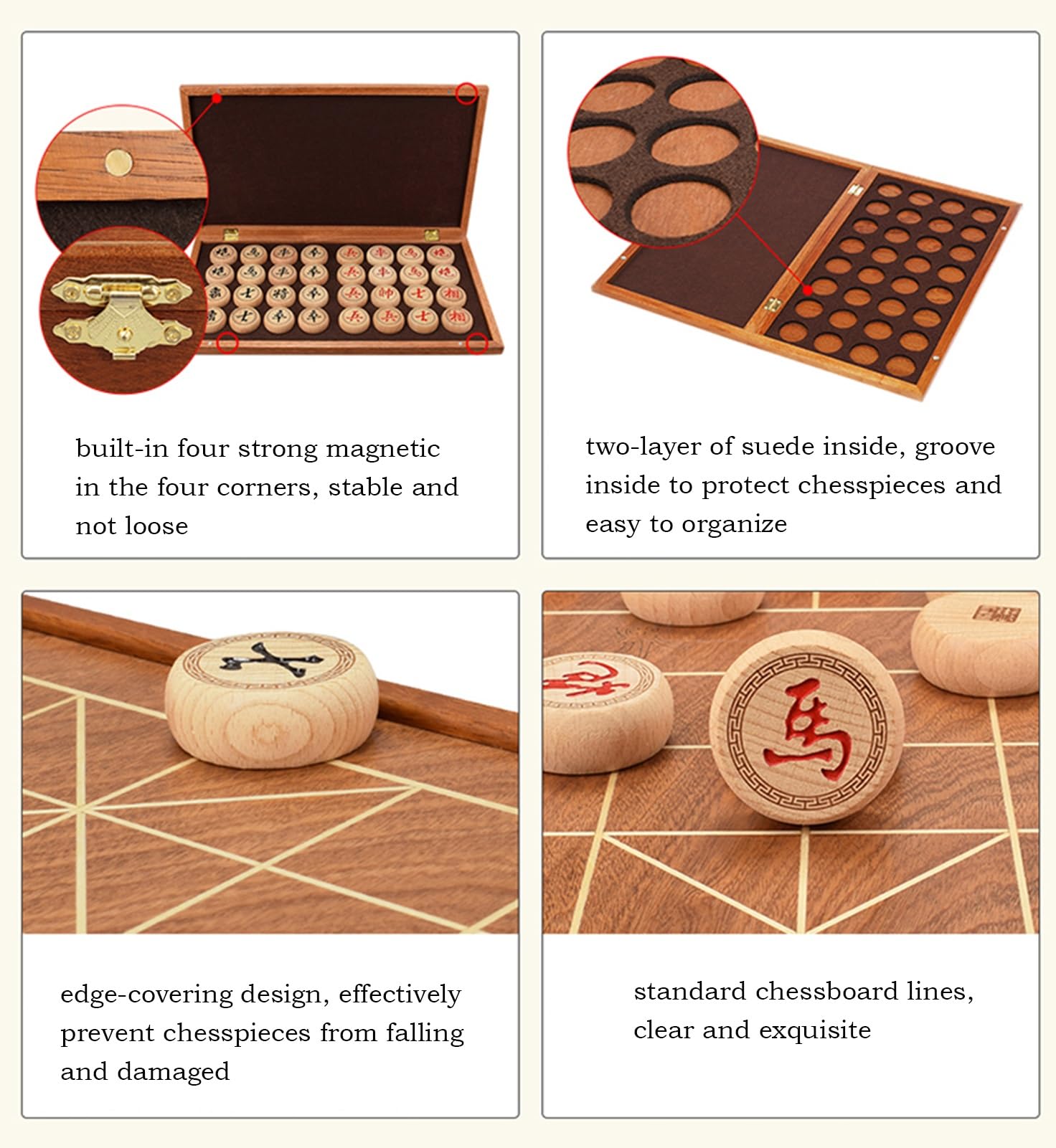 Faltbares Schachbrett Professionelles Schachbrett MDF Tragbares Xiangqi-Brett Reisebrettspiele(21.6 x 19.5 x 0.8in)