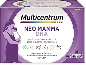 Multicentrum Neo Mamma DHA, Specific Multivitamin Supplement for Women After Pregnancy and During Breastfeeding, Rich in Folic Acid, Vitamin D, B12 and Biotin, 30cpr +30 Soft Capsules