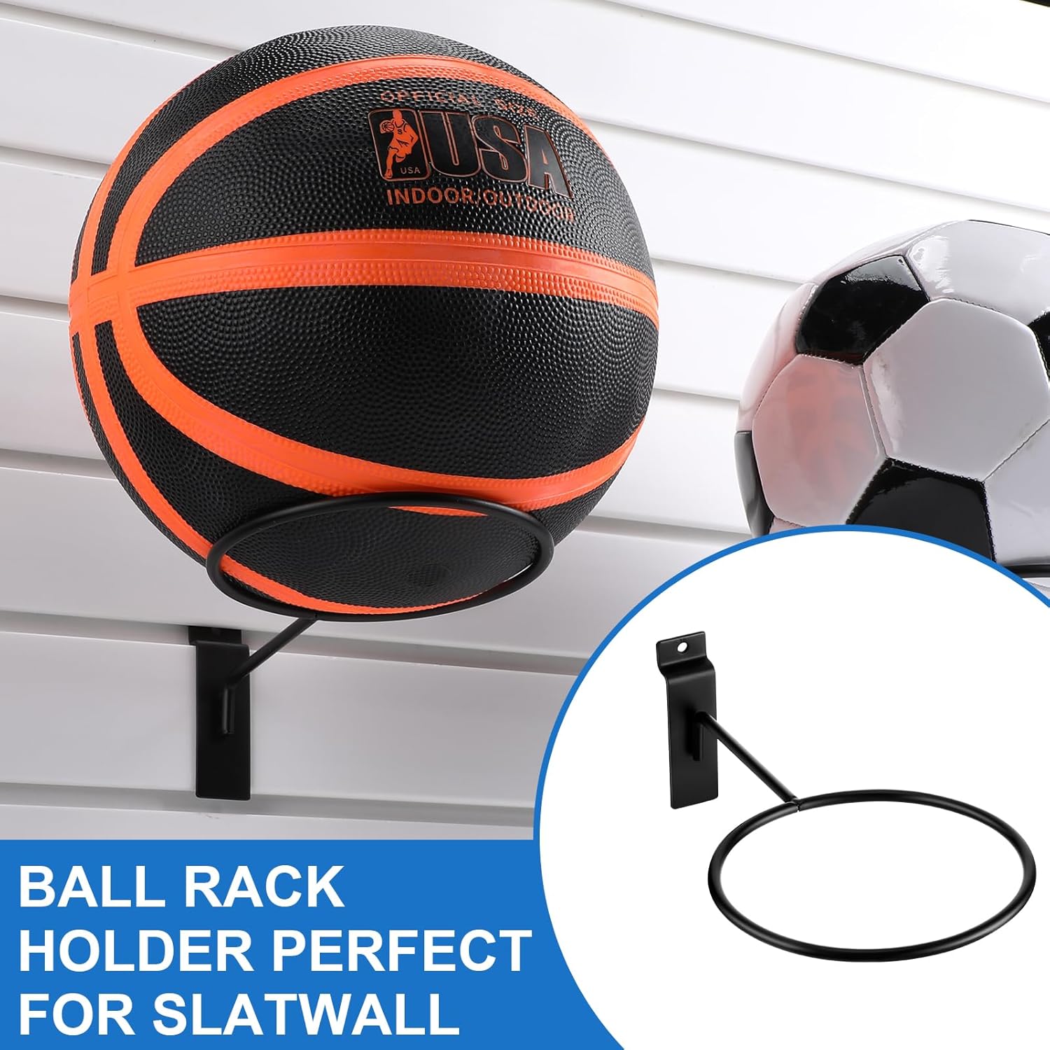 Gisafai 6 Pcs Basketball Holder Wall Mmount Slatwall Metal Ball Storage Multi Function Ball Holder Universal Basketball Display Rack for Sport Football Volleyball Soccer Display