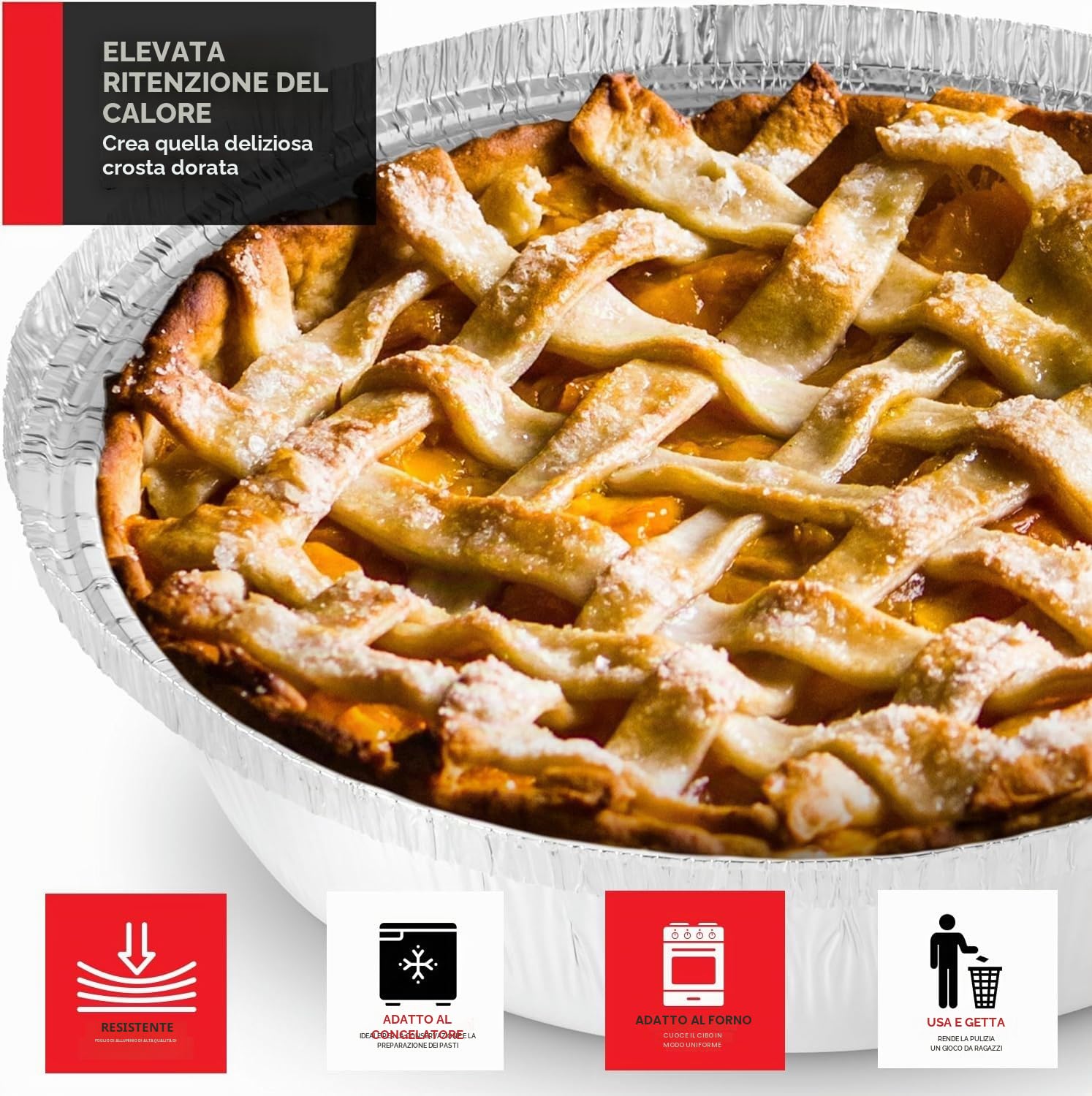 LATERN 100 Pezzi 18CM Vassoi Rotondi del Foglio di Alluminio, 720ml Vassoi per Arrosti Usa e Getta Sicuro per Forno eIl Congelatore Contenitori per Alimenti per Cottura al Forno Servendo Porta Via