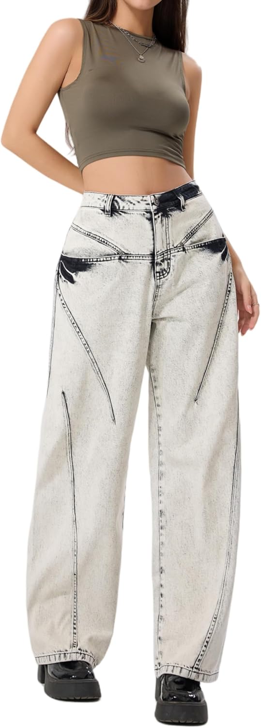 LERK Women High Rise Wide Leg Baggy Jeans with Pockets - Image 3
