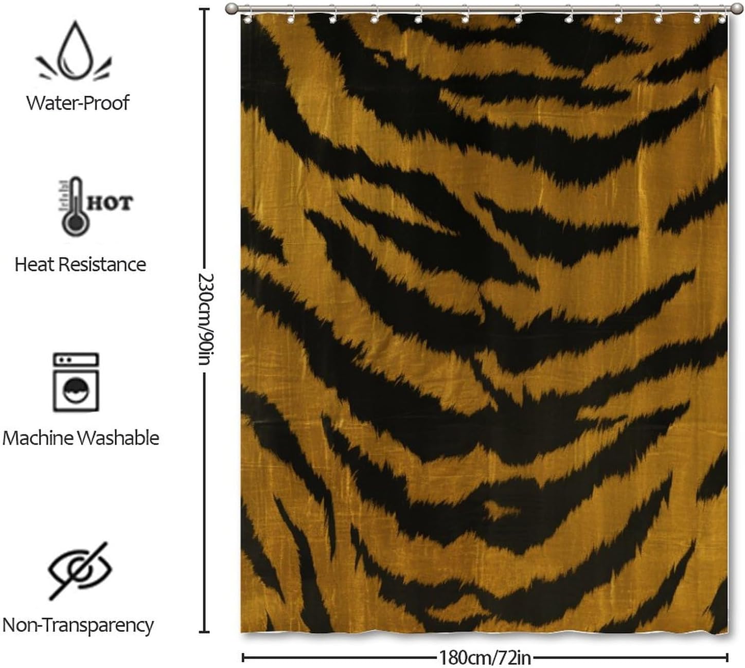 Tiger Stripes Shower Curtain 72x90in Tiger Yellow Bath Curtains Farmhouse Shower Curtain Animal Bath Curtains Polyester Fabric Shower Curtain Set with Hooks