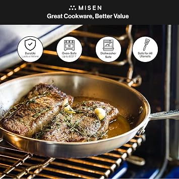 Misen 5-Ply Stainless Steel Cookware Set - Versatile, Dishwasher Safe - 12-Piece Set - 10 Skillet, 12 Skillet, 3 QT Saute Pan & 6 QT Rondeau + Lids, 2 QT & 3 QT Saucier + Lids, 8 QT Stockpot + Lid