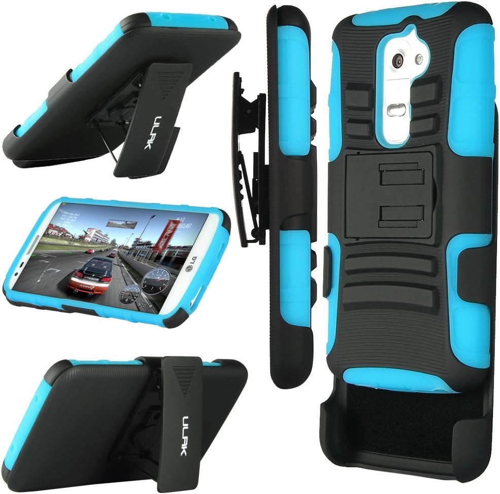 ULAK LG G2 Case, Rugged Hybrid Hard Rubber Clip Holster Case for LG G2 (AT&T D800, T-Mobile D801,Global D802)-Blue