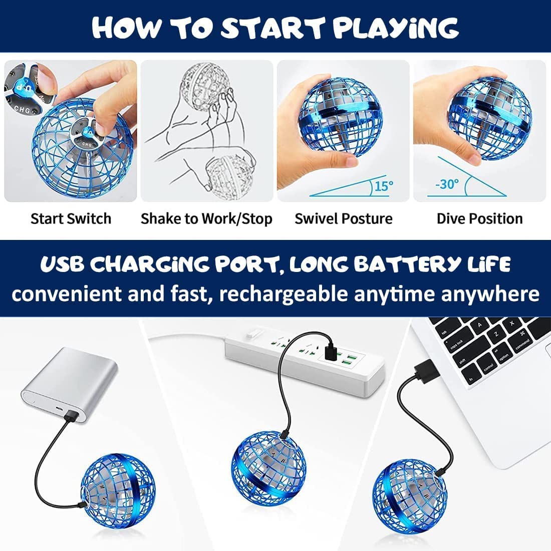 NestPlay USB Rechargeable Built-in RGB Lights 360 Rotating Magic Controller Flying Ball Boomerang Magic Balls Flying Spinner Fidget Toys (Multicolor) - Image 4 thumbnail