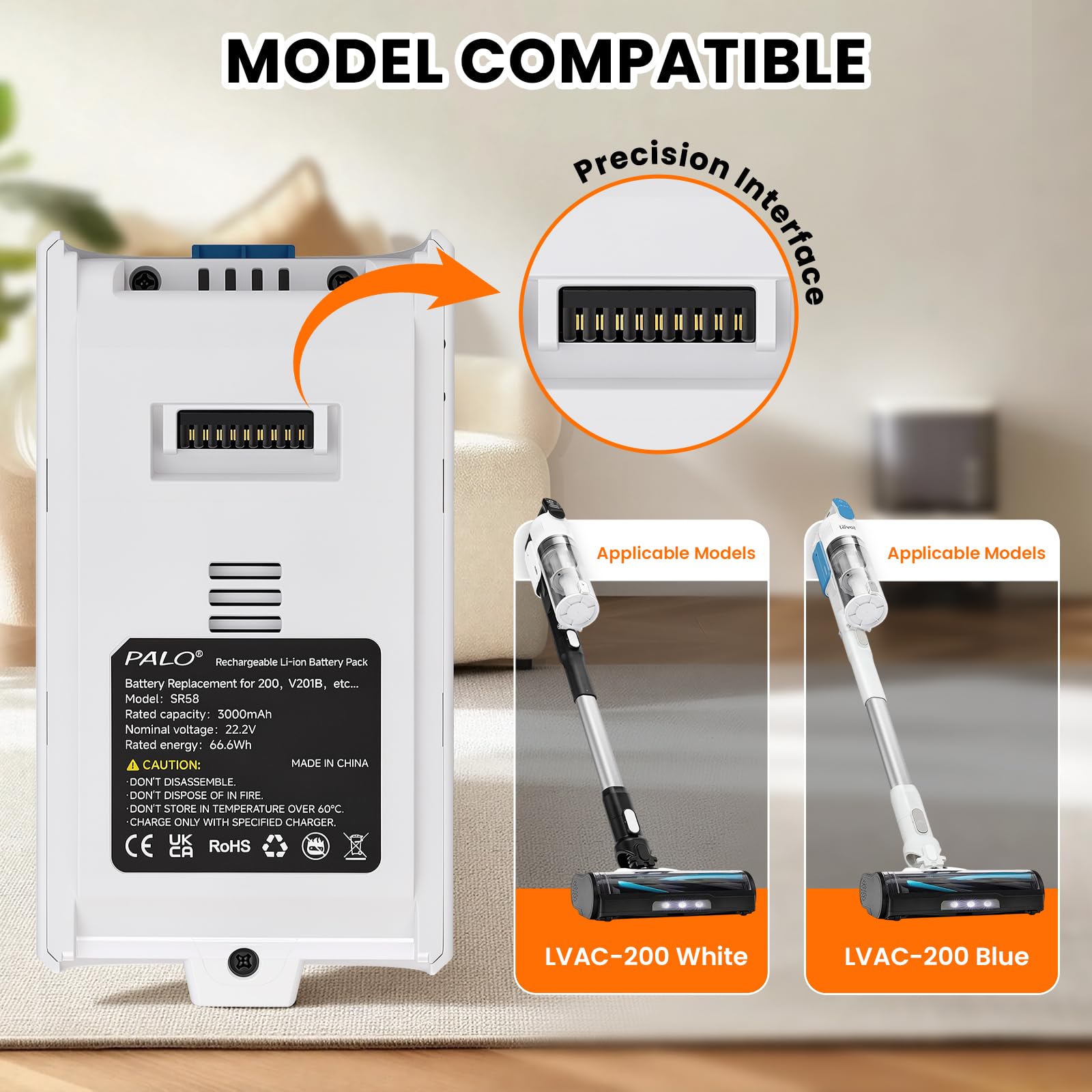 CITYORK Batterie de rechange 22,2 V/3000 mAh pour aspirateur Levoit LVAC 200/LVAC 200 Max, batterie pour aspirateur sans fil Levoit LSV-V201-WUS/LSV-V201B Levoit (1 batterie + 1 brosse + ruban adhésif