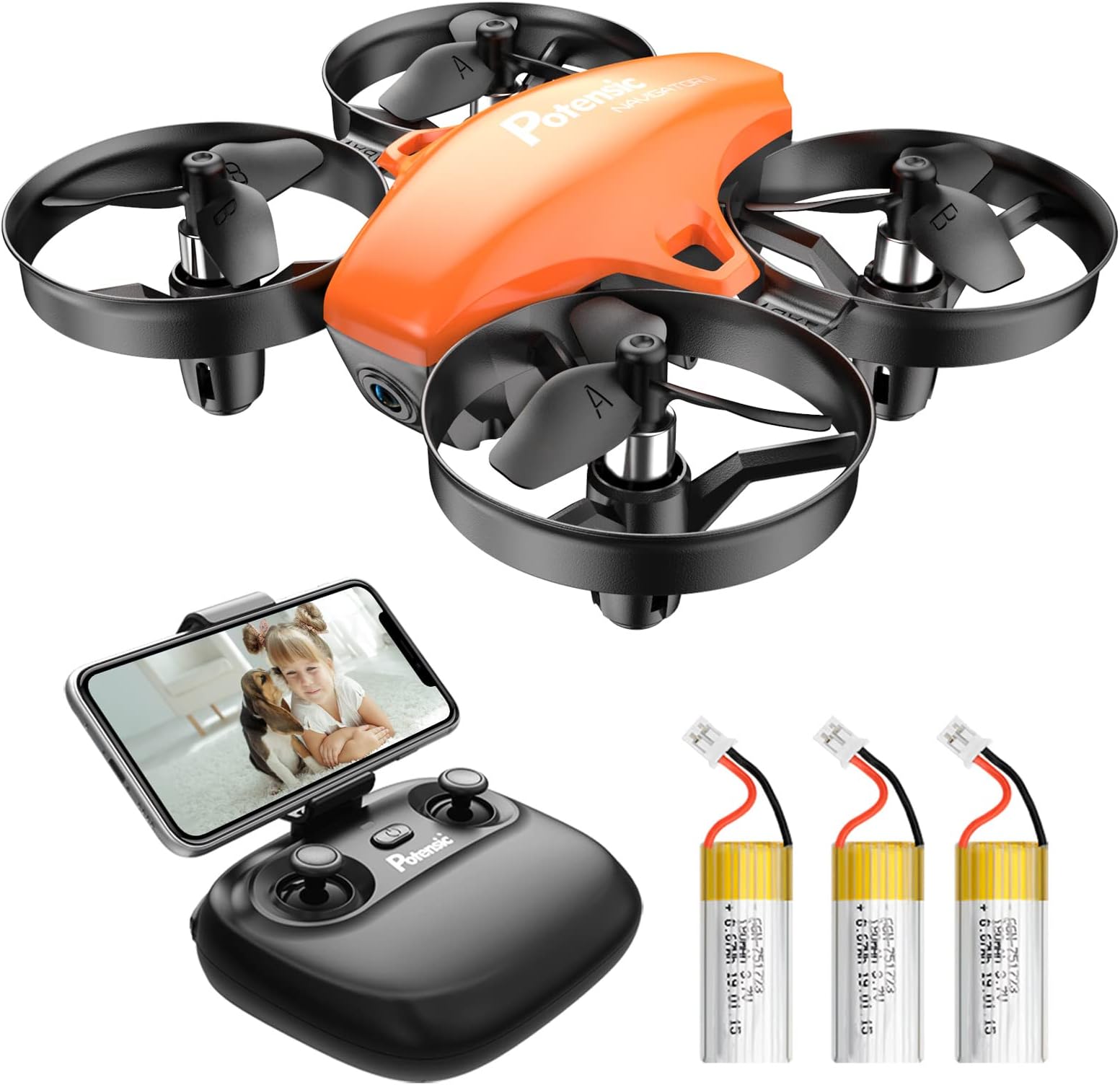Potensic A20W Drone for Kids, Mini Drone with Camera 720P HD, RC Drone, 3 Batteries with Altitude Hold, One Key Take Off, Easy for Beginners, Gravity Sensor, Headless Mode, Orange