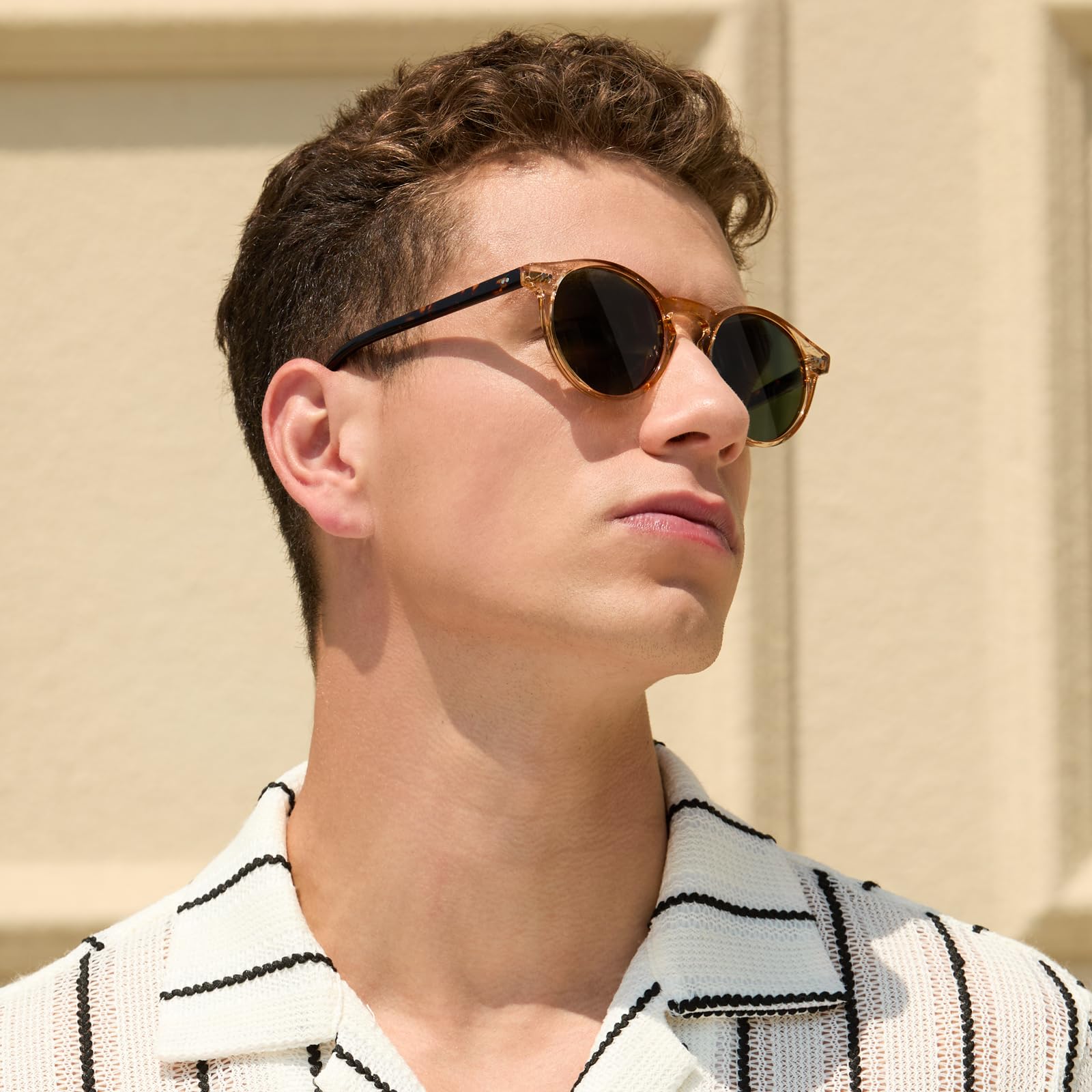 Carfia Retro Occhiali da Sole Uomo Polarizzati UV400 Protezione Rotonda Cornice in Acetato CA5289