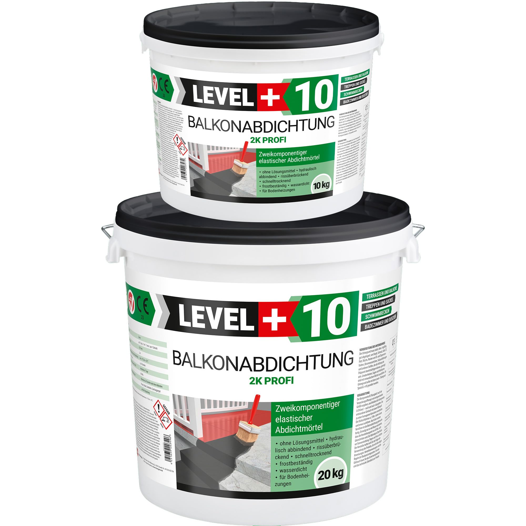 Balkonabdichtung 30 kg, flexibel Dichtschlämme 2K, Abdichtung, Terrasse, Balkone, Keller, Dusche, Bad, Schwimmbäd, RM10