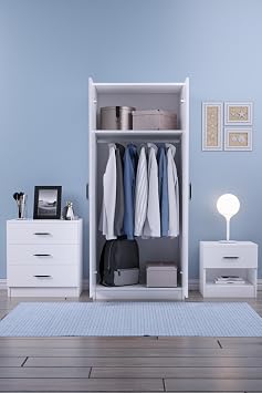Abete - 2 Door Wardrobe With 1 Drawer + Nightstand + 3 Drawer Dresser Set - White