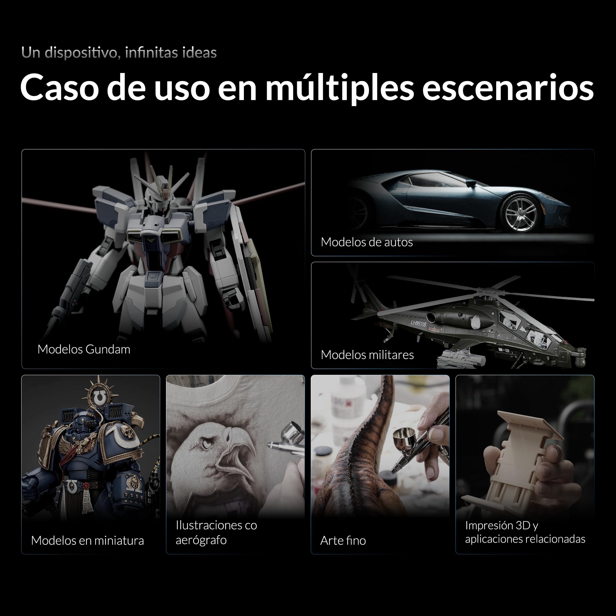 Gaahleri Aerógrafo , Turbox mini con GHAD-39, aerógrafo de doble acción y compresor de aire con control de aire de 18 niveles, ultra silencioso y conmutación de doble modo, multiescenario