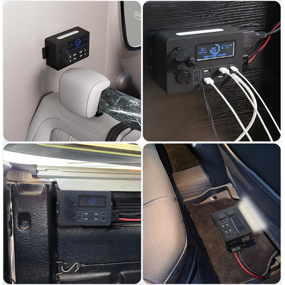 Skrzynka zasilająca z wyświetlaczem LCD 12 V 100 W z diodami LED, przenośny koncentrator sterowania, złącza USB C i QC3.0, mini skrzynka rozdzielcza zasilania do samochodów kempingowych