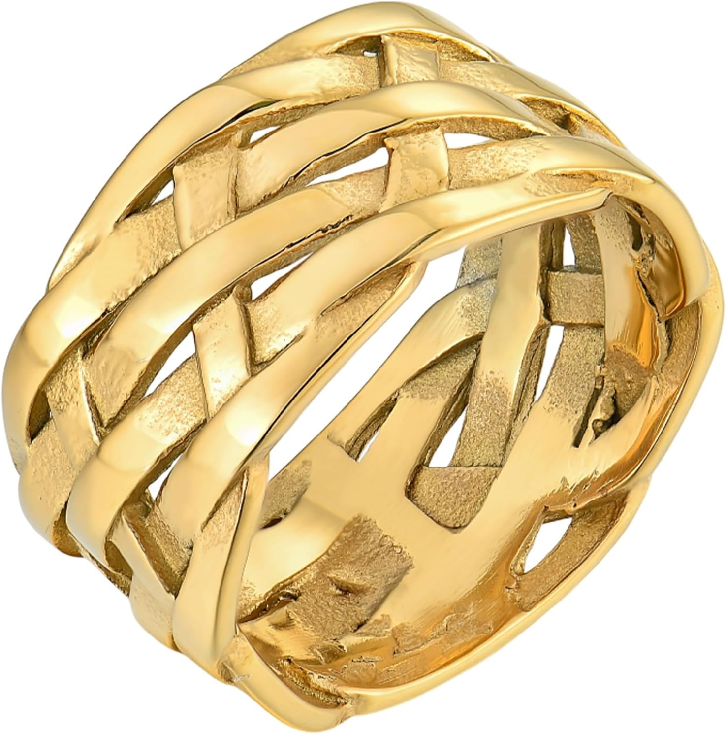 YL Mens Celtic Knot Twisted Ring, 18K Gold Plated Braided Woven Titanium Band for Women Stainless Steel Viking Amulet Odin Triangle Jewelry Gifts